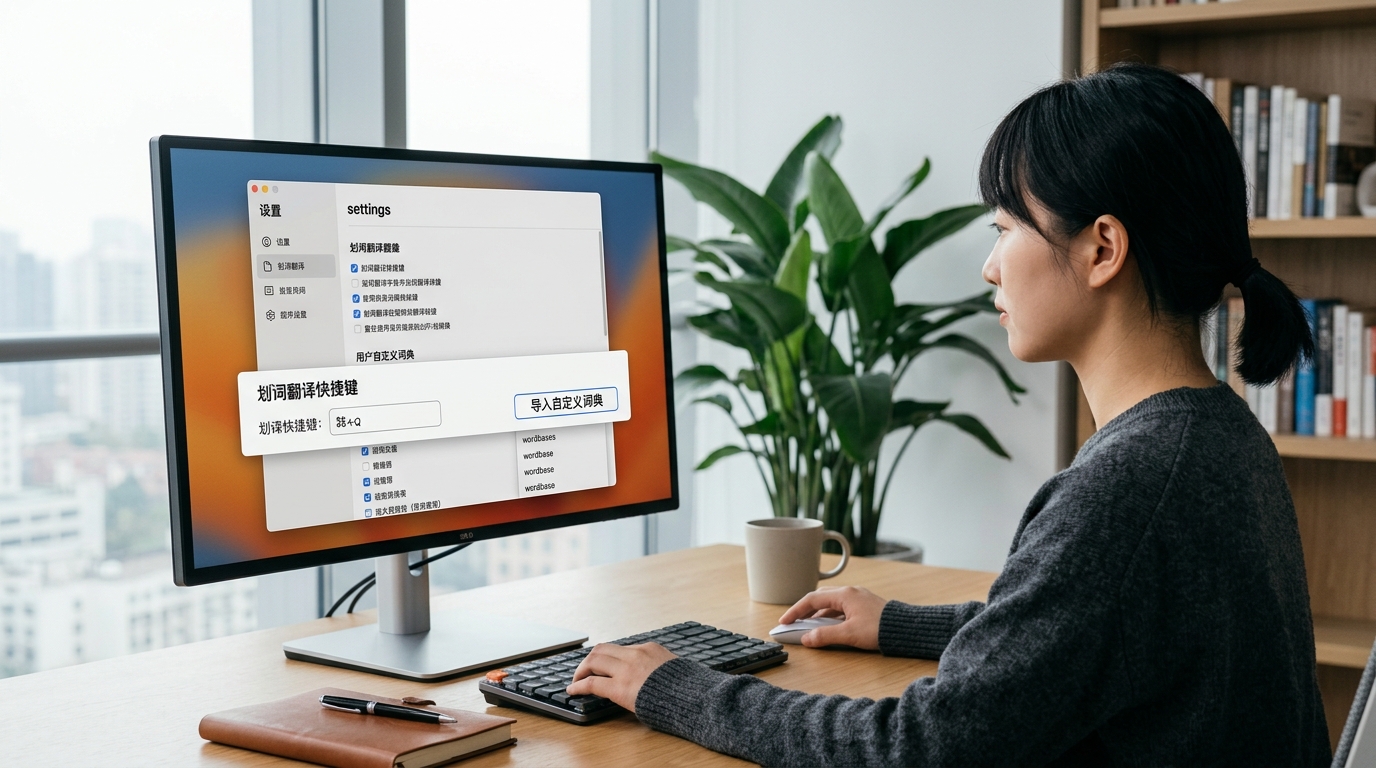 有道翻译电脑版高级设置界面展示快捷键与自定义词典功能