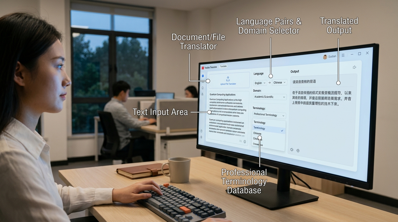 有道翻译电脑版主界面功能区域分布与操作说明示意图