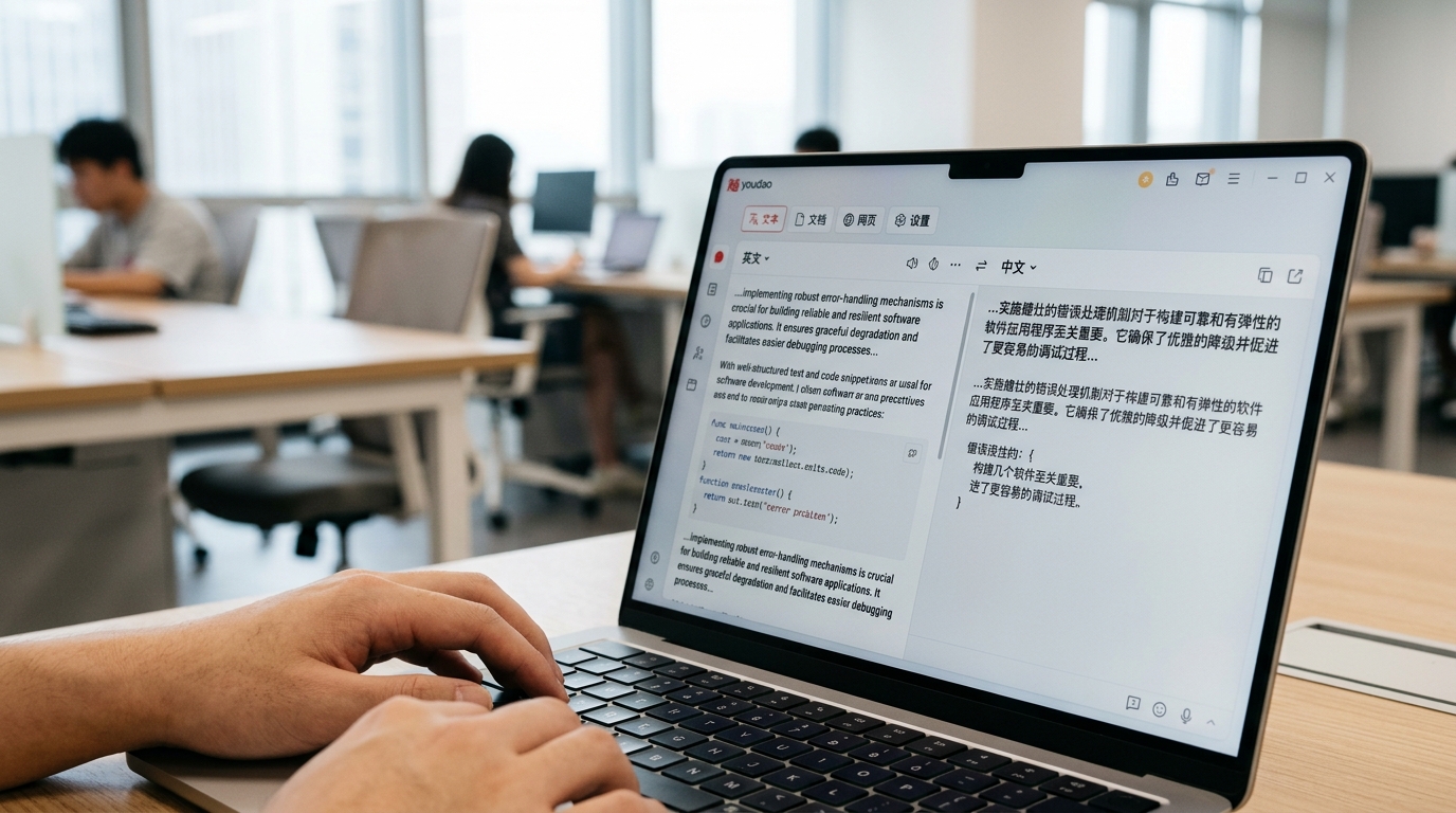 有道翻译电脑版文档翻译功能界面，展示保留格式的双语对照译文